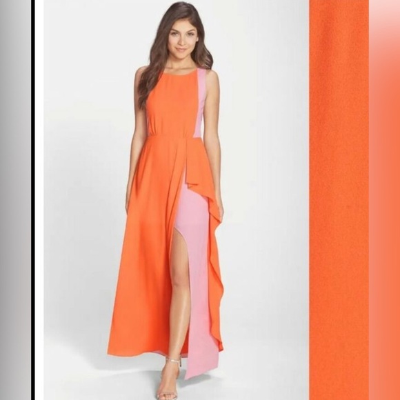 BCBGMAXARIA Scarleta Color-Block Orange and Pink Gown Dress Size 0 - Picture 1 of 12